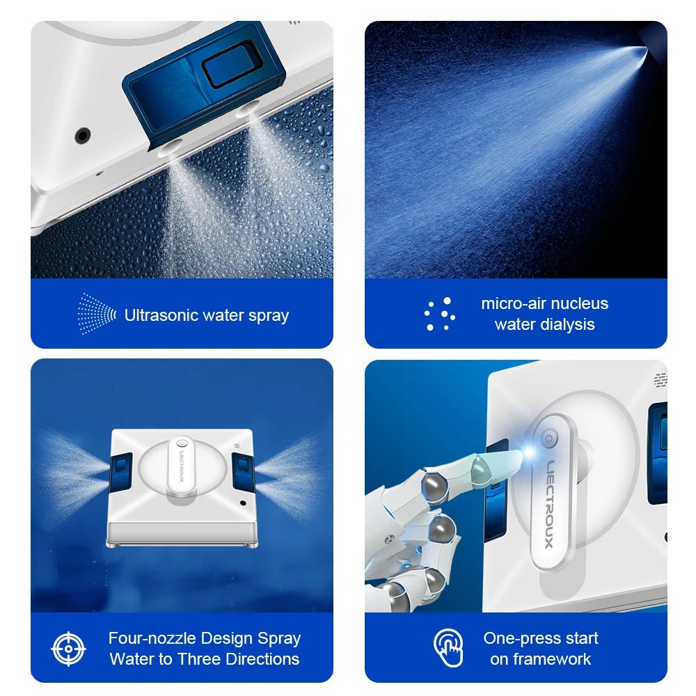 Window Vacuum Robot Cleaner, 4-Way Spray, Updated Laser,Glass Wall Washing