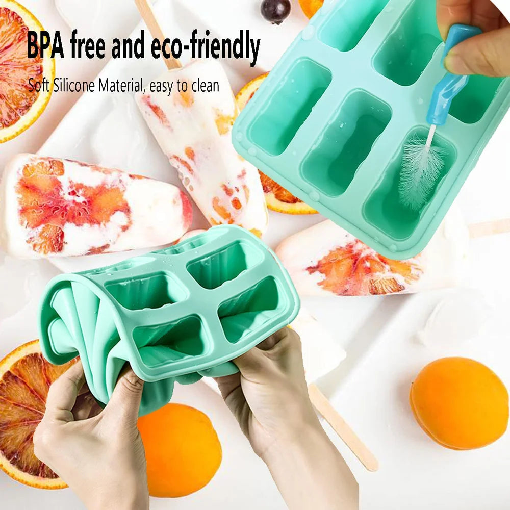 4/ 6 Cell Silicone Ice Cream Popsicle Mold With Handle - Motionshop