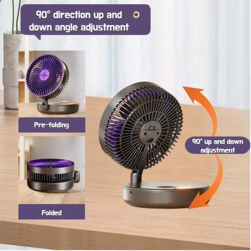Foldable Mini Wall - Mounted Fan With Warm Night Light Rechargeable - Motionshop