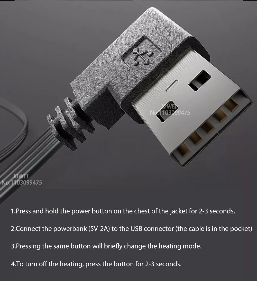 USB Electric Self Heating Jacket Winter Coat Warm Clothing 2-21 Areas