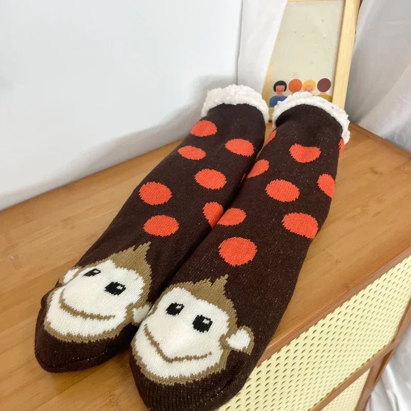 Thermal Winter Warm Slipper Socks Non Slip Grip Fluffy Fuzzy Slipper Socks Short Furry Monkey - Motionshop