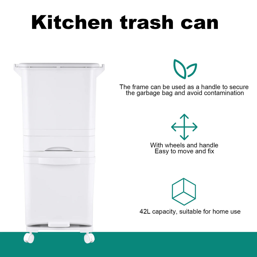 Step Trash Can Kitchen, Large Capacity, Dry and Wet Separation Pedal Bin on Wheels | for Home Kitchen Household Restaurant