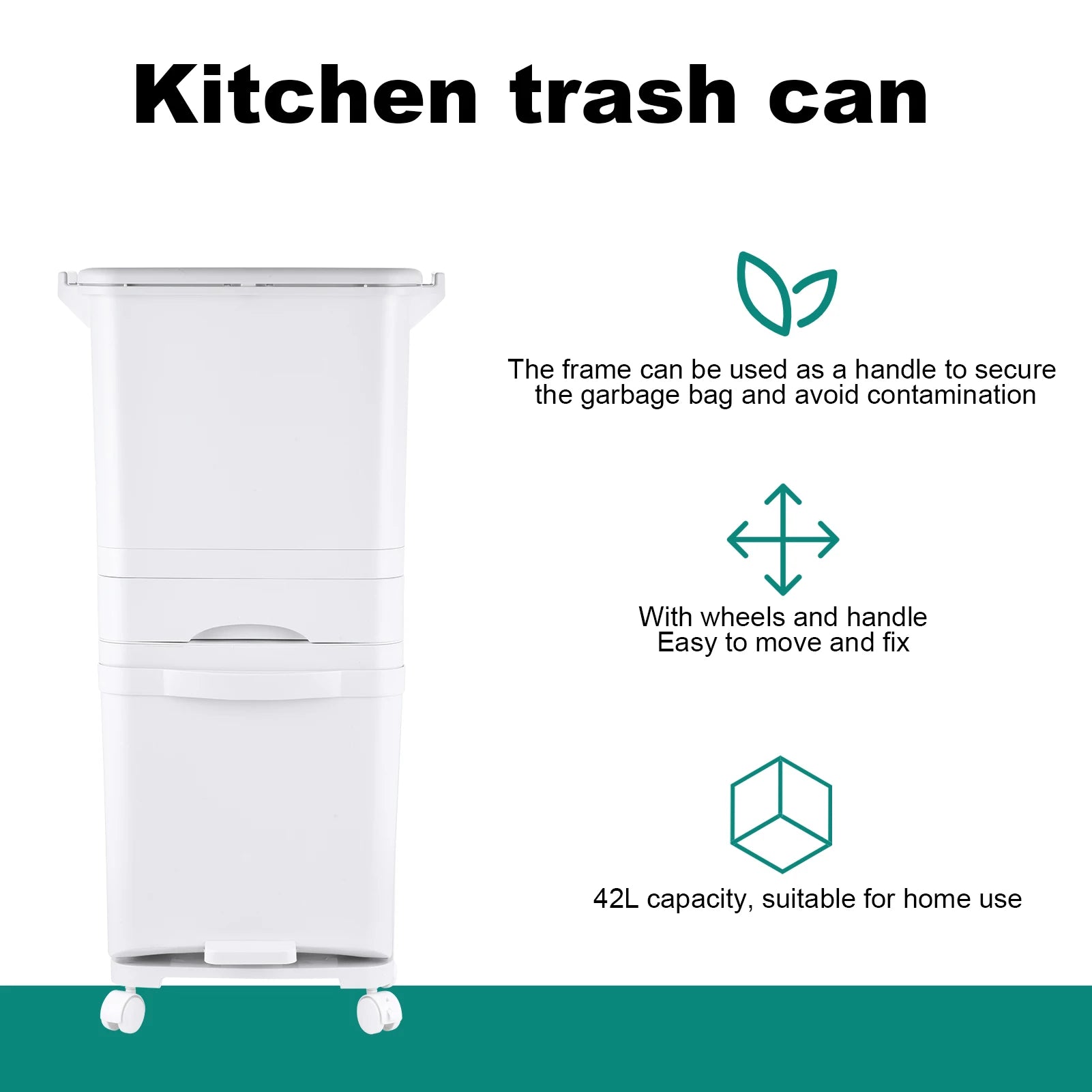 Step Trash Can Kitchen, Large Capacity, Dry and Wet Separation Pedal Bin on Wheels | for Home Kitchen Household Restaurant