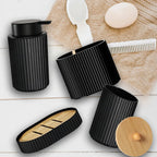 1set Bathroom Accessories Black Bath Toothbrush Holder, Foam Soap Dispenser, Cotton Ball Box and Soap Dish for Decorative
