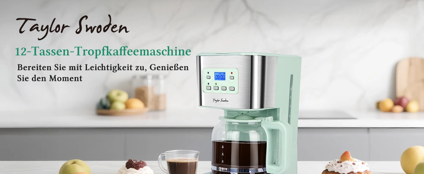 Coffee Maker with Timer, 1.5L Filter Coffee Maker, 12 Cups, Automatic Shut-Off, Drip Stop, Reusable Filter Motionshop