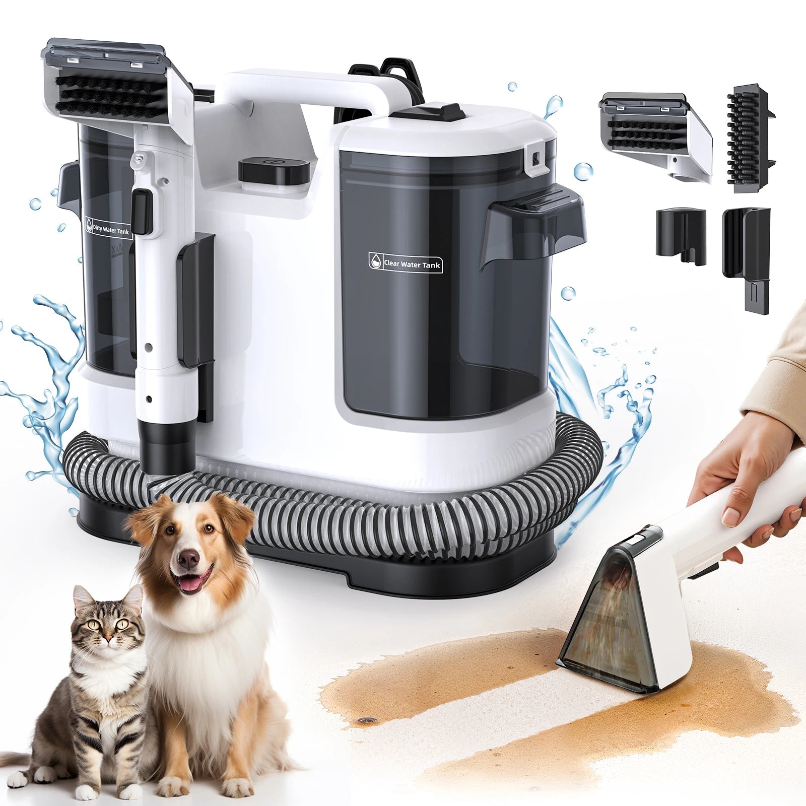 Powerful Carpet Cleaner 15kPa Lubluelu V6 w/ 1.75L Dual Tanks, 5M Cord 1.7M Hose - Deep Clean Sofa Mattress Car Seat Pet Stains