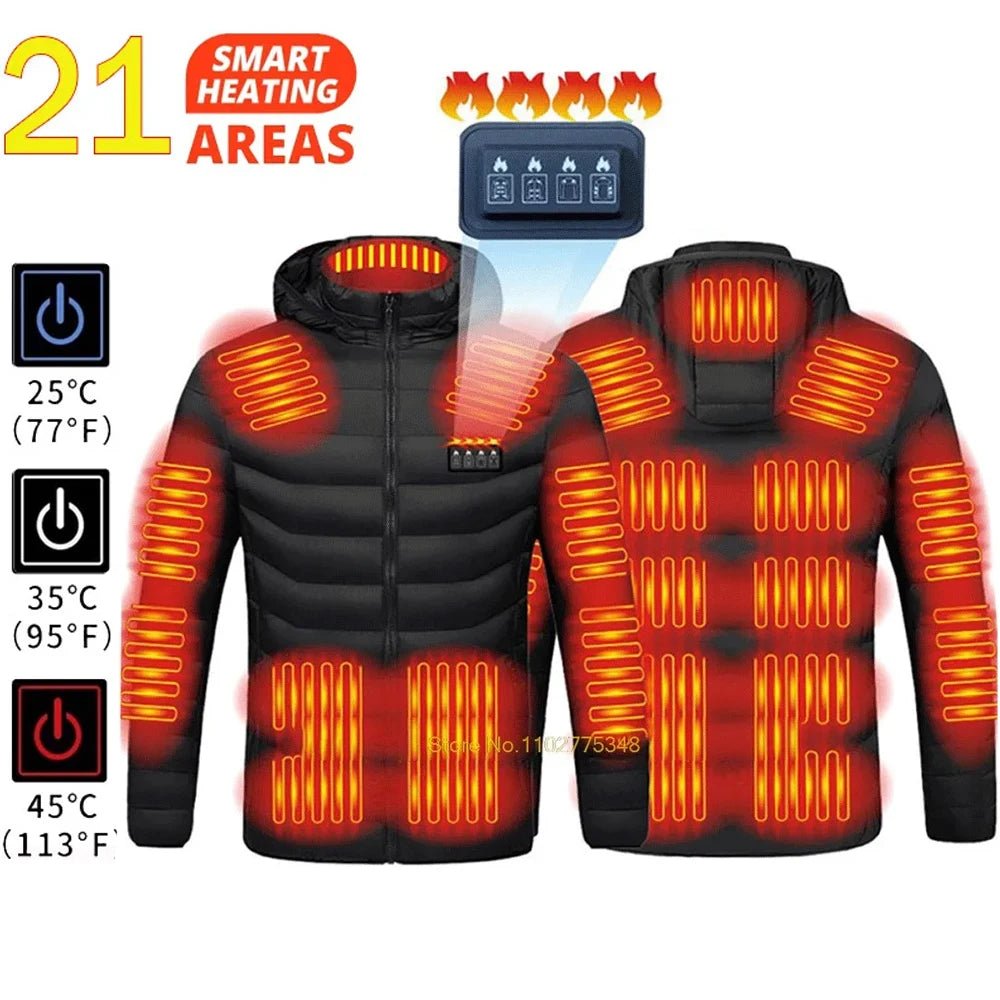 USB Electric Self Heating Jacket Winter Coat Warm Clothing 2-21 Areas