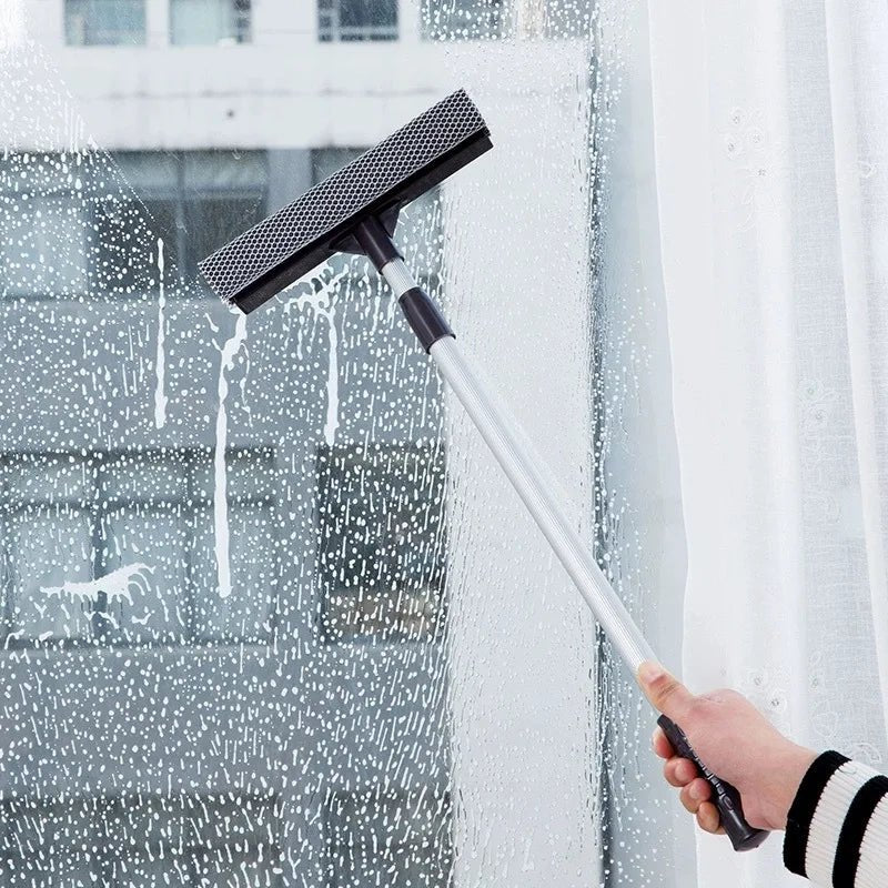 1pc Squeegee Window Cleaner 2 in 1 Retractable Pole Cleaning Window Brush Glass Squeegee Cleaning Tool for Car Shower Glass Door