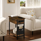 Side Table Sofa Coffee Table with Charging Station Bag Nightstand with 2 USB Ports 2 Sockets Folding Top End Table for Bedroom