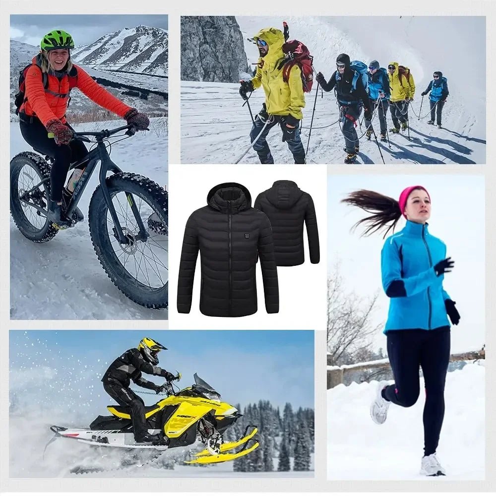 USB Self Heated Jacket Warm Coats Winter Thermal Skiing Camping Hiking Jacket