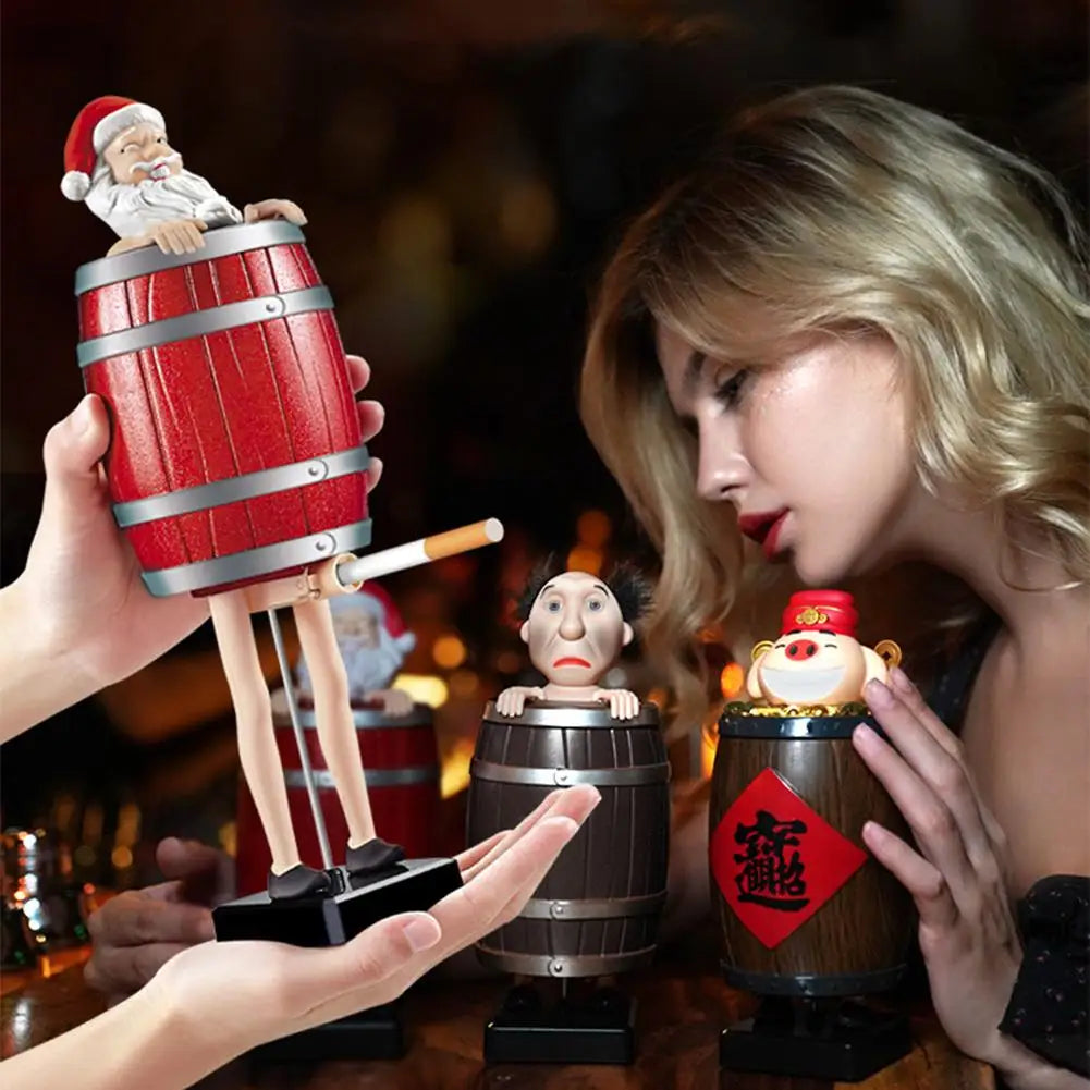 Funny Cigarette Holder Spoof Cigarette Box, Funny Santa Claus in The Wooden Barrel Cigarette Dispenser Up Prank Toy Xmas Gifts