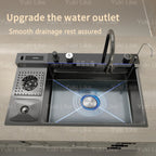 Stainless Steel Kitchen Sink With Waterfall Extra Large Single Bowl Digital Display Multifunctional Dishwashing Sinks