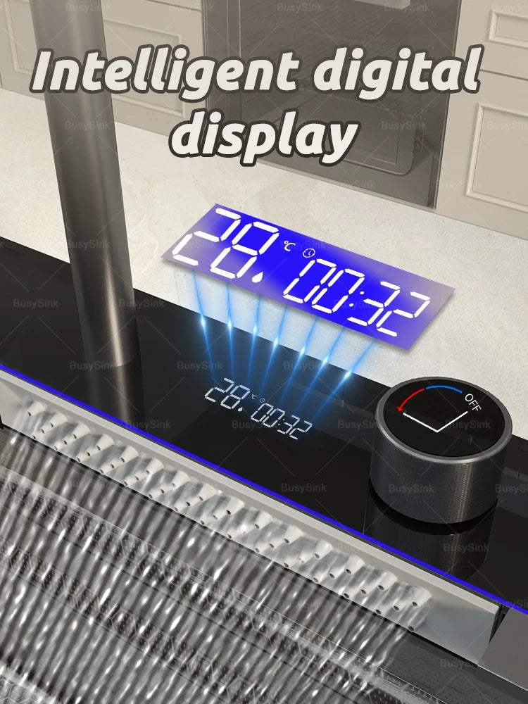 Stainless Steel Kitchen Sink With Waterfall Extra Large Single Bowl Digital Display Multifunctional Dishwashing Sinks