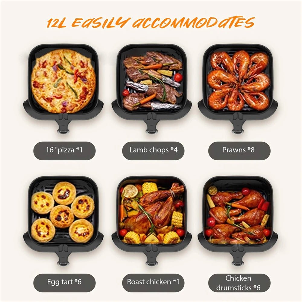 12L Air Fryer 2800W Stainless Steel Visible Large Capacity With Touch Screen