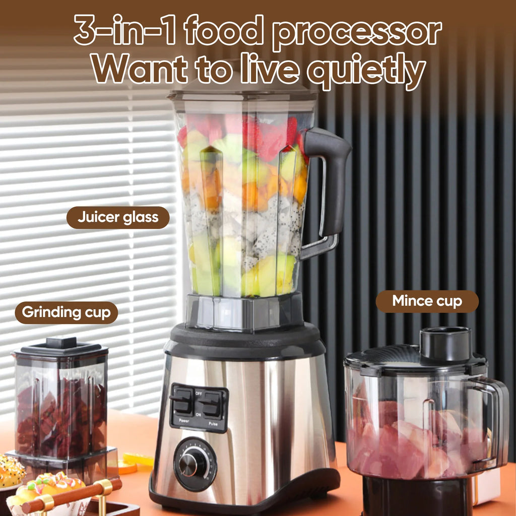 3-in-1 Powerful Table Blender Mixer Juicer Smoothie Maker 0.5/1.5/2.5L 3Container Food Processor Blender Mixer for Ice Nut Fruit