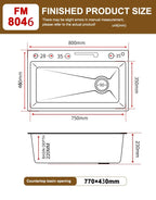 Stainless Steel Kitchen Sink With Waterfall Extra Large Single Bowl Digital Display Multifunctional Dishwashing Sinks