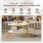 ROSAHQNDA Set of 2 Modern Coffee Tables Sofa table with 2 Layer Shelves MDF Board and Stable Metal Racks living room furniture