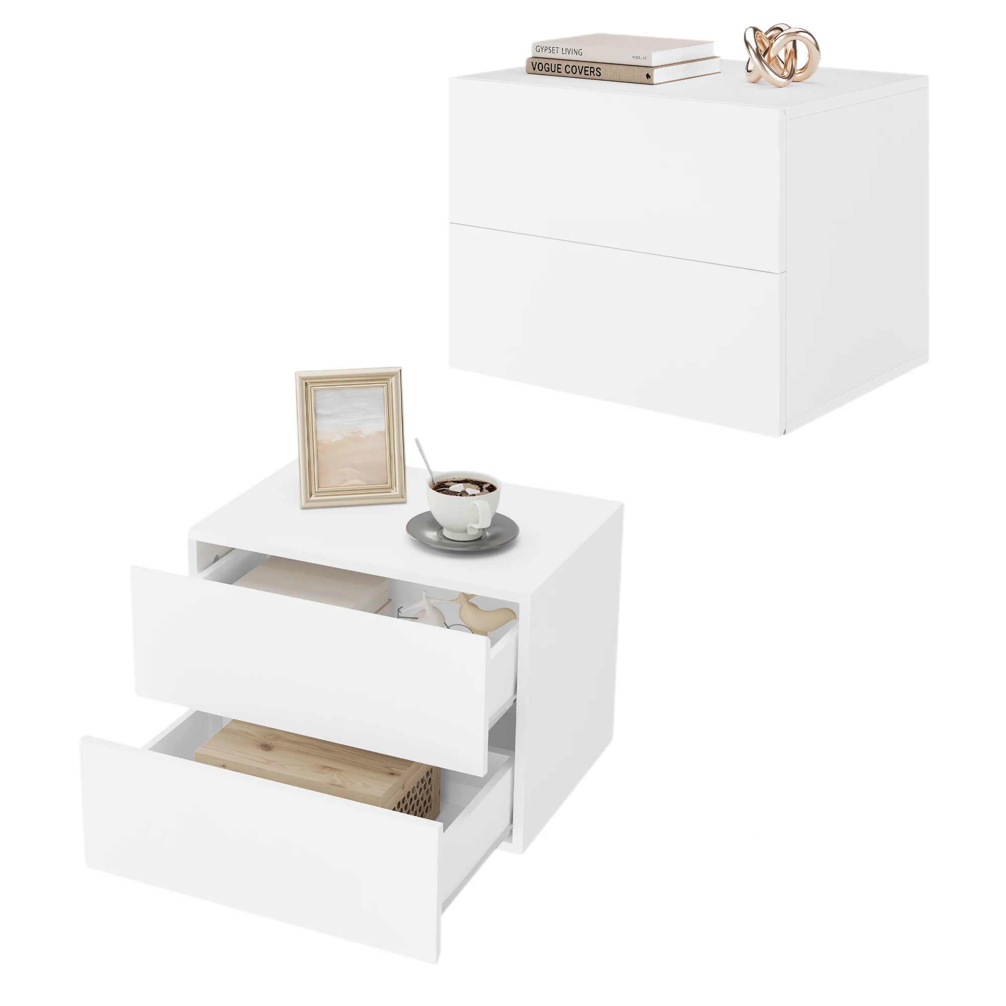 WOLTU 2PCS/Set Modern Bedroom Nightstand Hanging Bedside Table Wall Mounted Bedside Cabinet with Drawer for Living Room