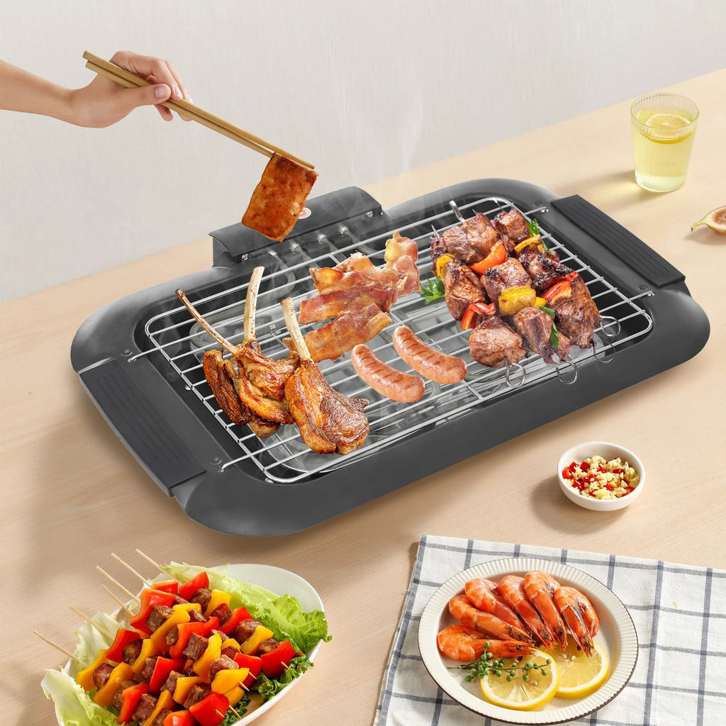 Electric Table Grill 2000W 6 Temperature Gears Grill Plate Electric Barbecue Grill Durable for Family Gathering Indoor Camping