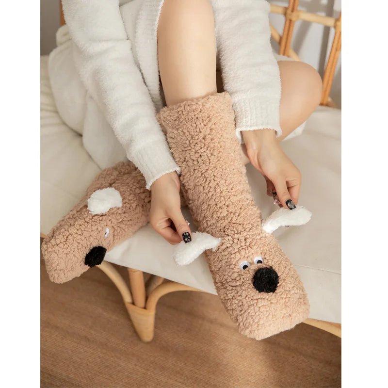 Women Non Slip Indoor Slipper Socks Fleece Lined Thick Warm Sleep Coral Velvet Home Floor Socks - Motionshop