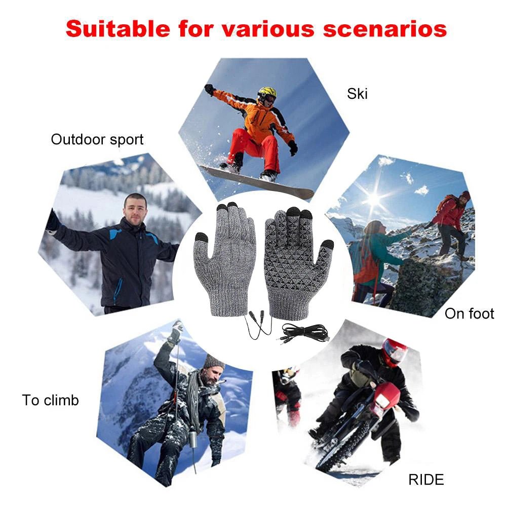 Electric Heated Gloves Winter Warm Gloves USB Touch Screen Gloves