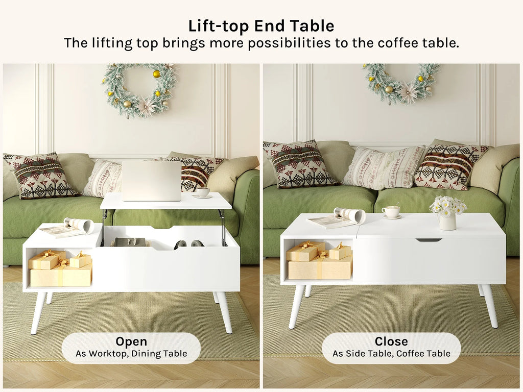 WOLTU Height-Adjustable Coffee Table Living Room Table with Hidden Storage Lifting Board Folding Table for Side Sofa Decor Home