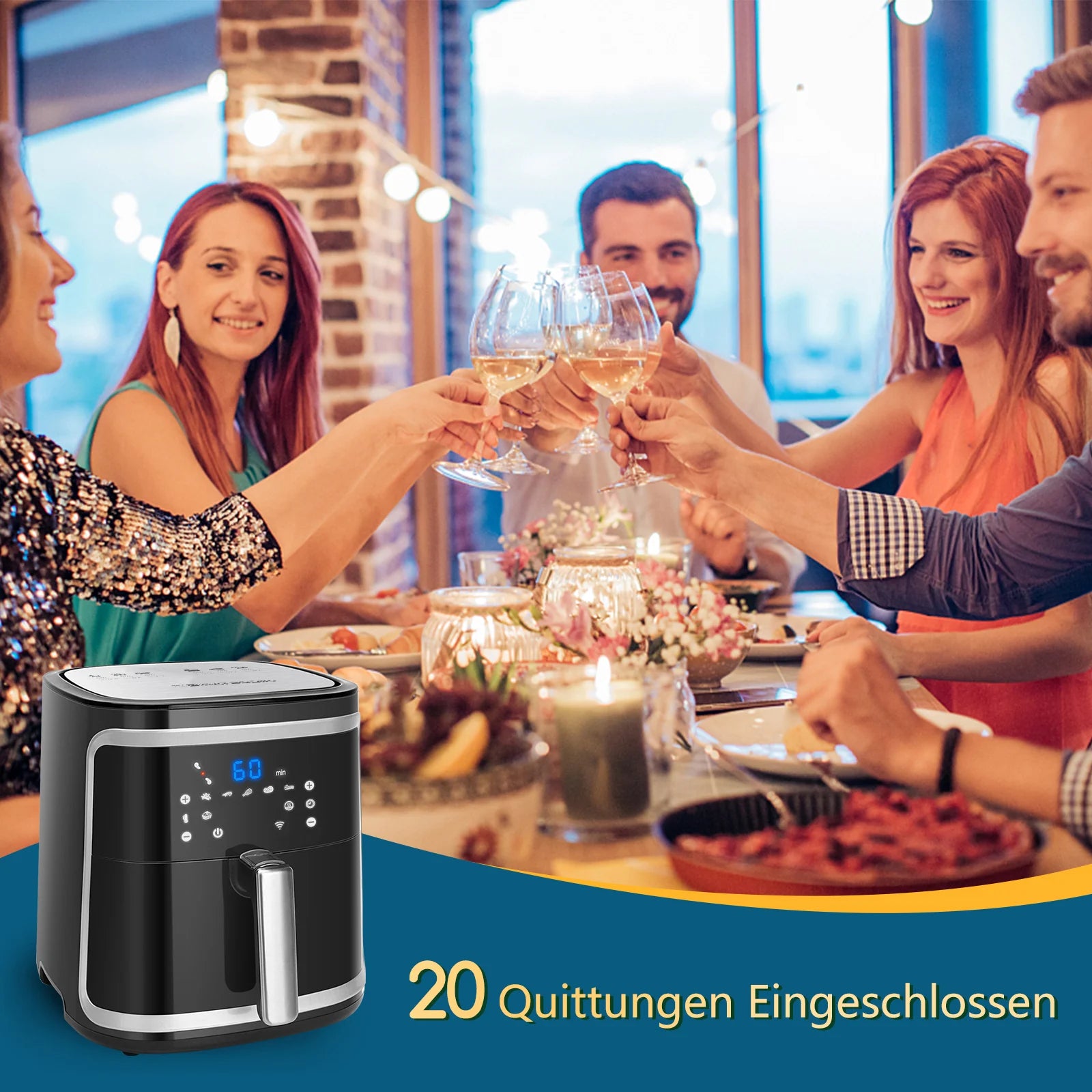 Smart Air Fryer 1900W 7L Manual Mode LED Screen Manual Heat Retention Wifi Connection