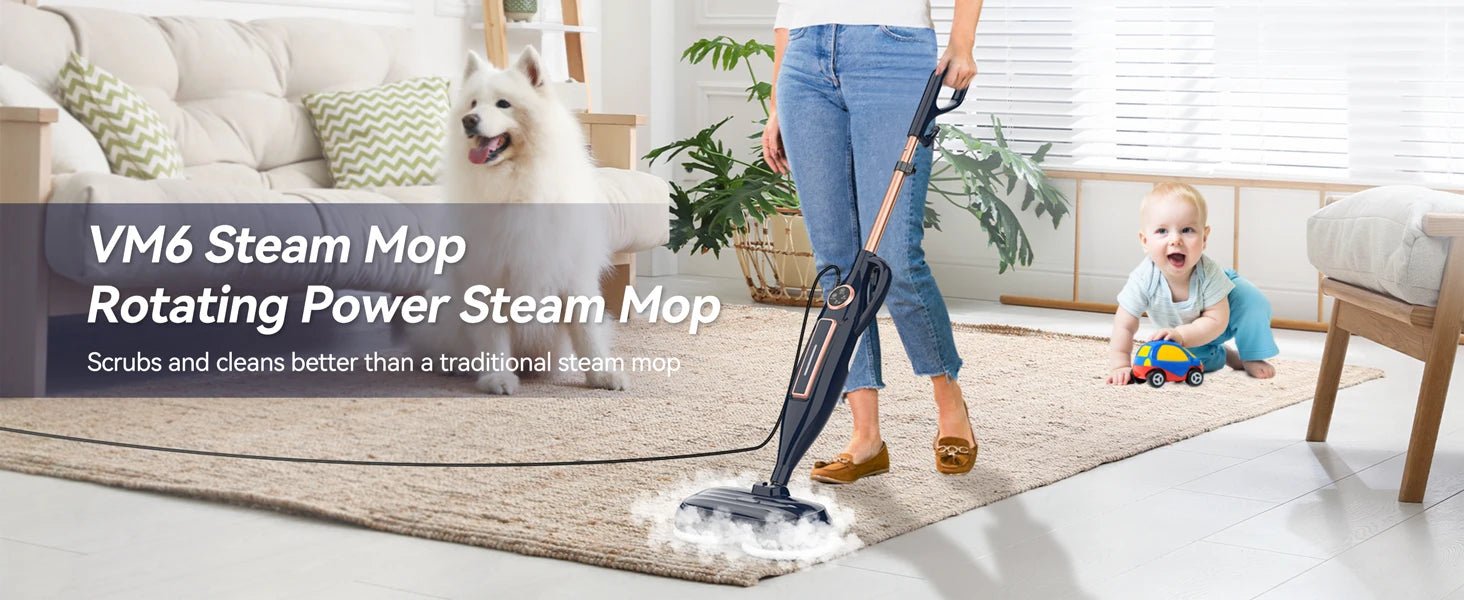 Steam Vacuum Mop, 1200W 8 in 1 Rotary Pads, 15 Seconds Fast Heating, Steam Mop for Kitchen,Carpet, Hardwood Floor
