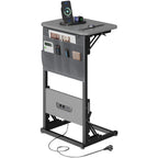 C Shape Small Laptop Table, Foldable End Desk with Power Outlets, Sofa Arm Tray Table with Storage Bag for Living Room, Bedroom