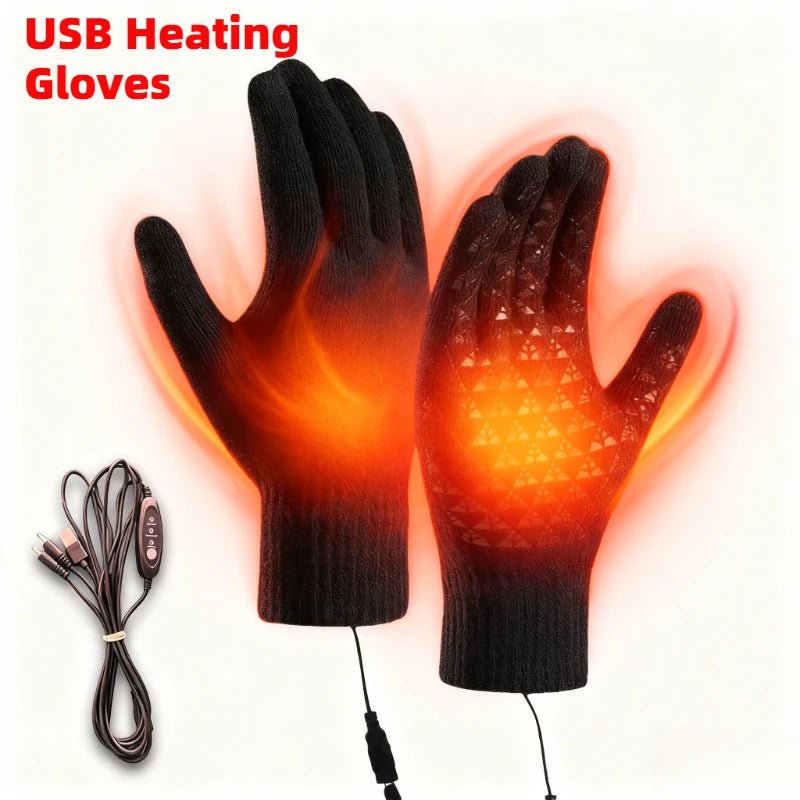 Winter Electric Heated Gloves Touch Screen Motorcycle/Bike Warm Gloves Outdoor Riding Skiing Mitten USB Heated Gloves No Battery