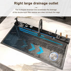 Stainless Steel Kitchen Sink With Waterfall Extra Large Single Bowl Digital Display Multifunctional Dishwashing Sinks