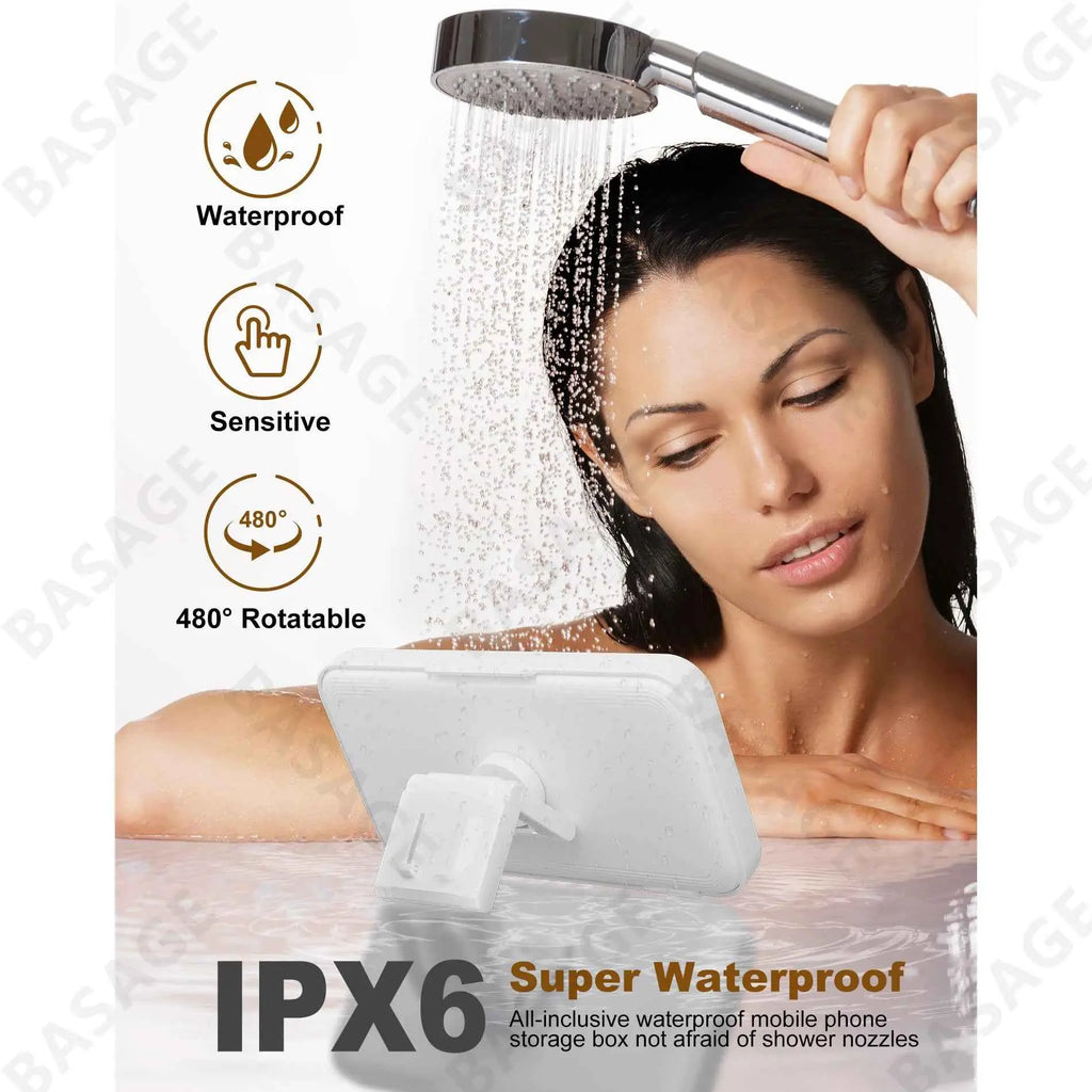 Shower Waterproof Phone Holder With Speaker - 480° Rotation