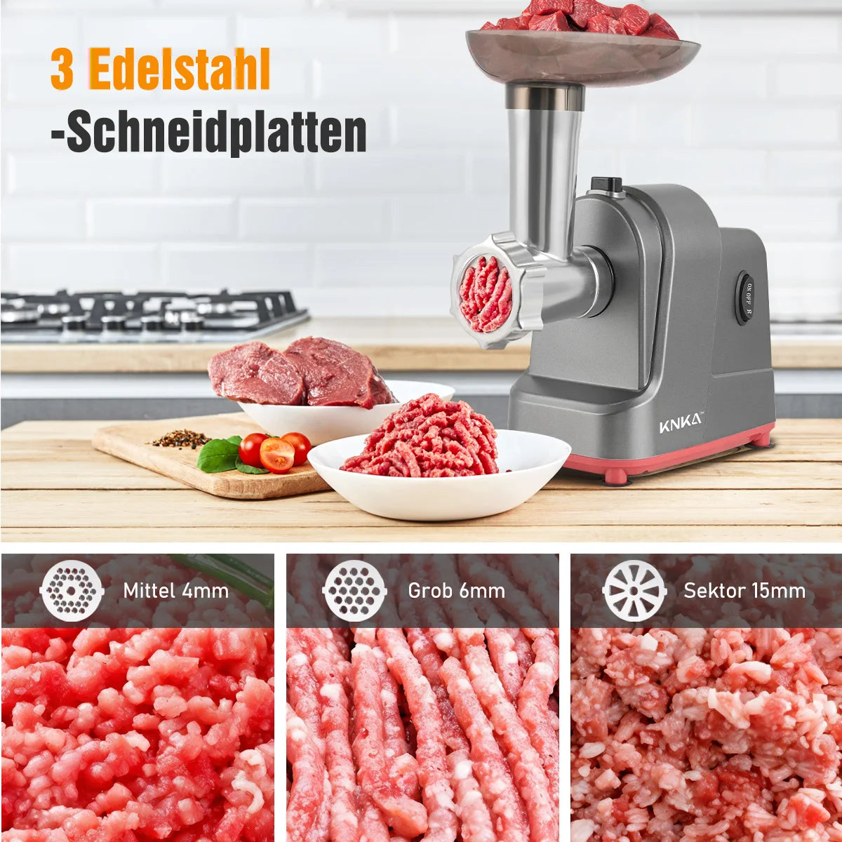 Electric Meat Grinder with 3 Stainless Steel Cutting Plates, Cookie and Sausage Chopper for Home Kitchen, Christmas Dinner Tools