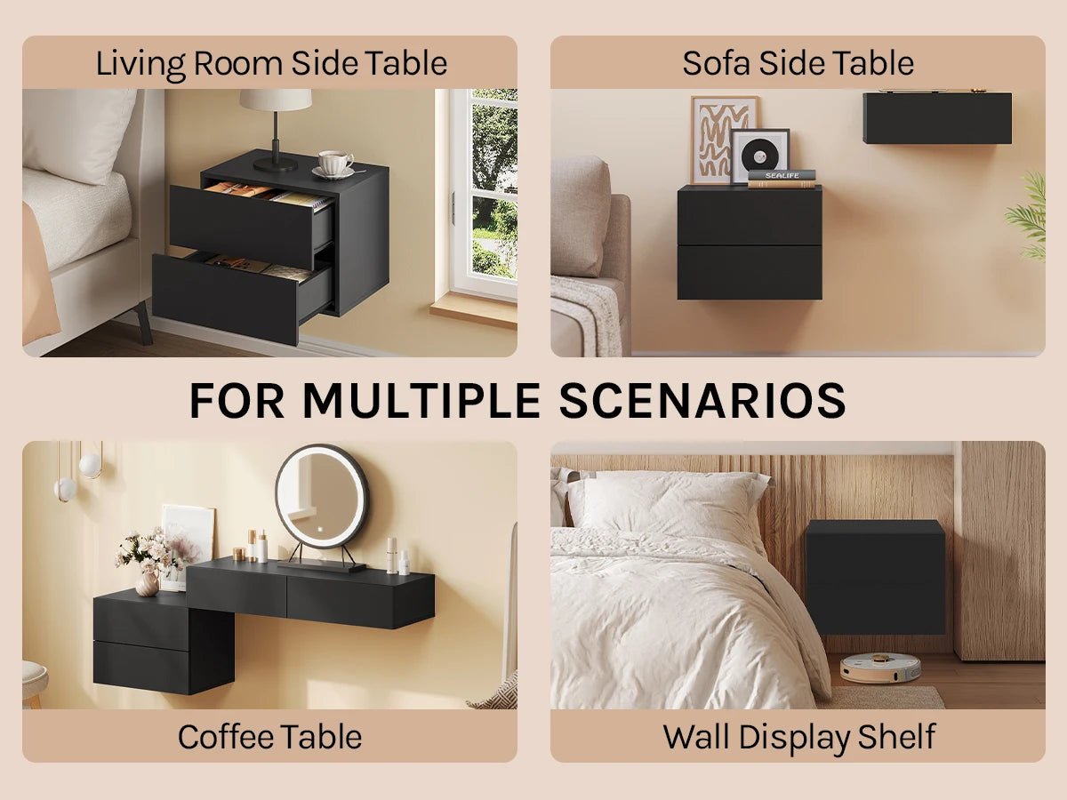 WOLTU 2PCS/Set Modern Bedroom Nightstand Hanging Bedside Table Wall Mounted Bedside Cabinet with Drawer for Living Room