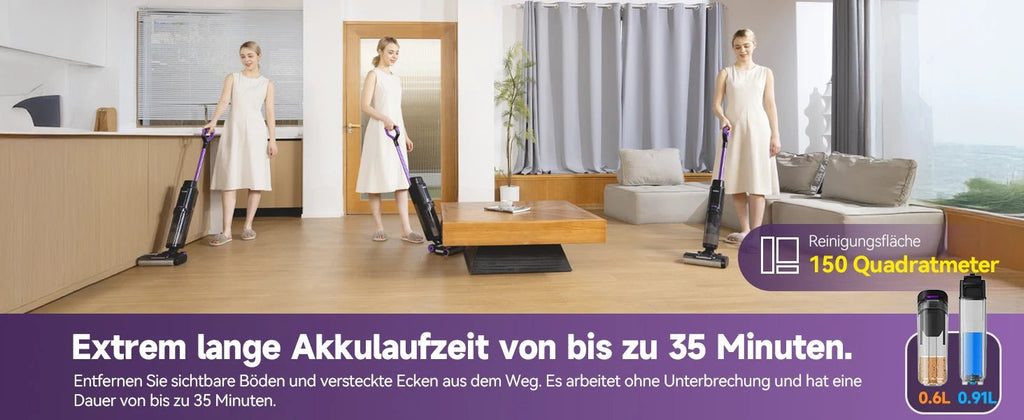 Redkey W15 Cordless Vacuum Cleaner, Wet & Dry, 35-Min Runtime, Self-Cleaning, Dual Water Tank,Self-Cleaning,Smart Dirt Detection