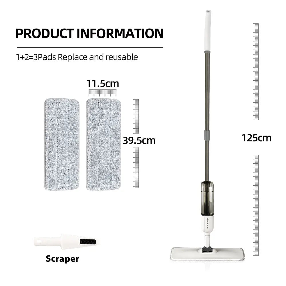 Spray Mop With Reusable Microfibers Pads 360° Rotation Floor Cleaning Mop 500ML Big Capacity Square Triangle Bottle