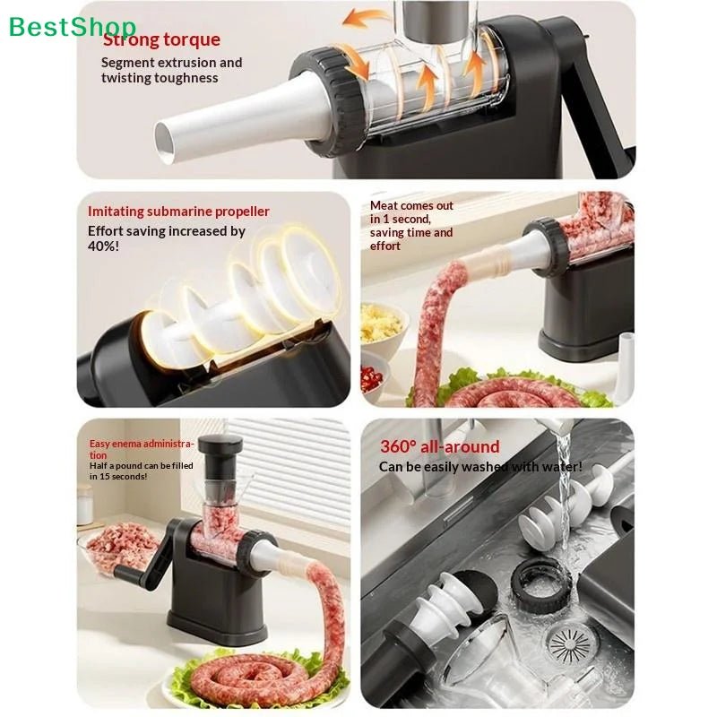 Manual Meat Grinder & Sausage Stuffer - Multifunctional Hand Crank Mincer for Homemade Sausages & Meatballs