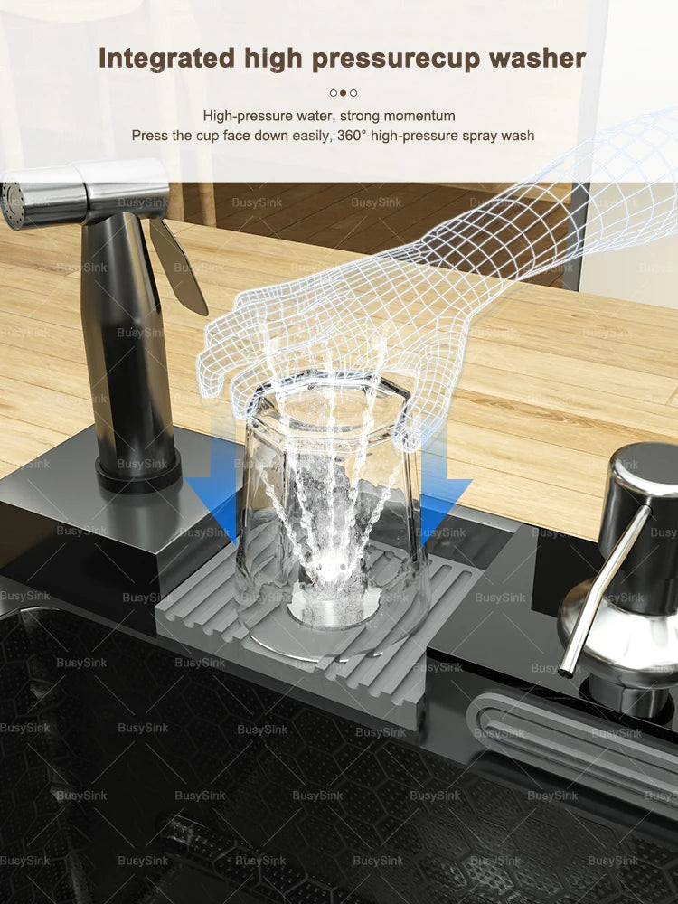 Stainless Steel Kitchen Sink With Waterfall Extra Large Single Bowl Digital Display Multifunctional Dishwashing Sinks