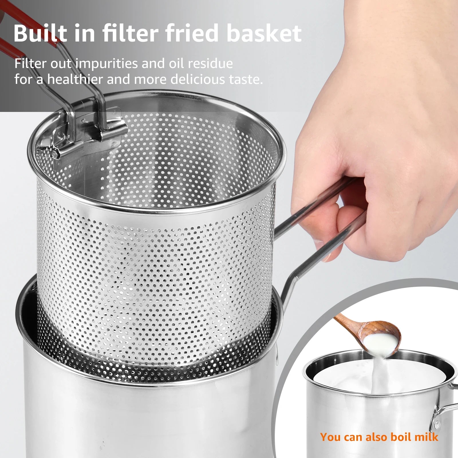 Stainless Steel Deep Fryer Pot with Basket, Lid and Pasta Strainer