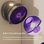 Foldable Mini Wall-Mounted Fan With Warm Night Light Rechargeable