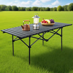 Foldable Camping Table Carbon Steel Picnic Table with Storage Mesh Bag Portable Outdoor BBQ Desk for Beach Backyard Party Games