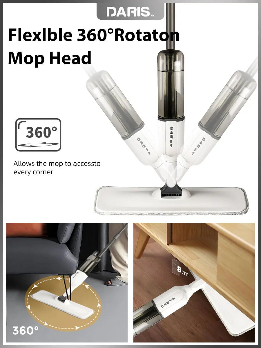 Spray Mop With Reusable Microfibers Pads 360° Rotation Floor Cleaning Mop 500ML Big Capacity Square Triangle Bottle