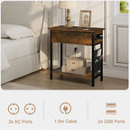 Side Table Sofa Coffee Table with Charging Station Bag Nightstand with 2 USB Ports 2 Sockets Folding Top End Table for Bedroom