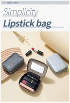 Portable Mini Leather Wallet With Mirror New Chinese Style Cow Leather Storage Bag For Coins And Earphones