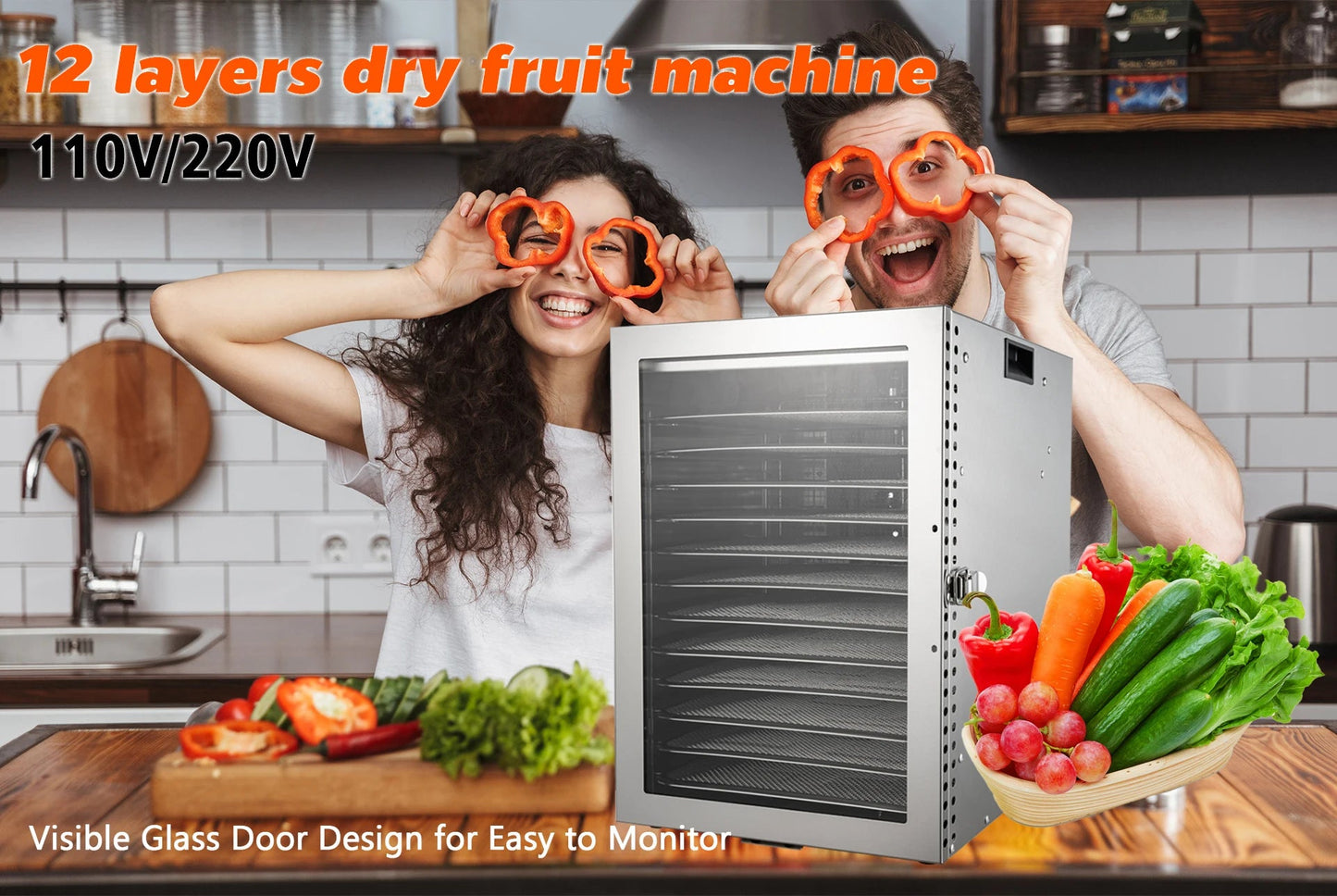 220V 110V Dry Fruit Machine Food Dehydration Dryer Fruit Dryer Commercial Stainless Steel Food Dryer Dried Vegetables Pet Snacks Motionshop
