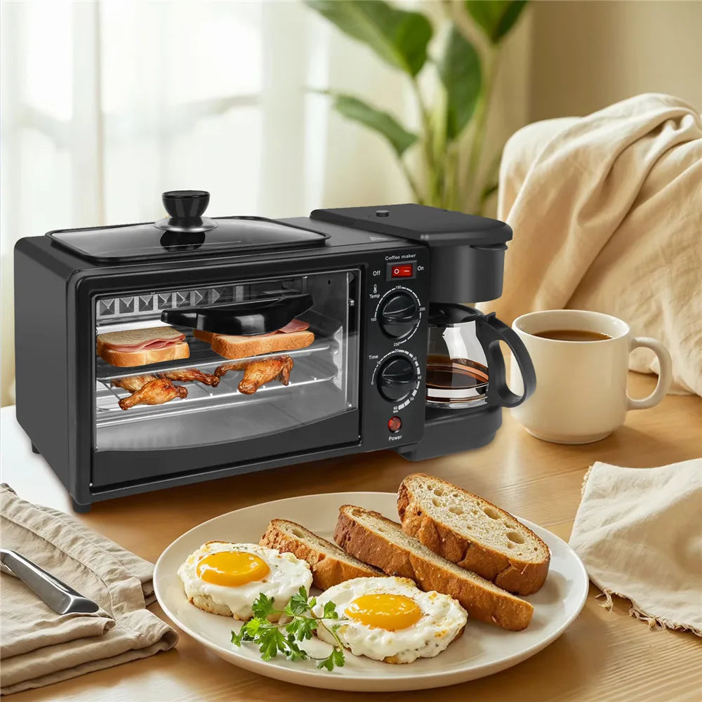 Multifunctional Breakfast Machine 3 in 1 Breakfast Maker Coffee Machine, Breakfast Station with 600 ml Coffee Maker +9 L Oven +Frying Pan, Toasters Breakfast Maker for Home Office