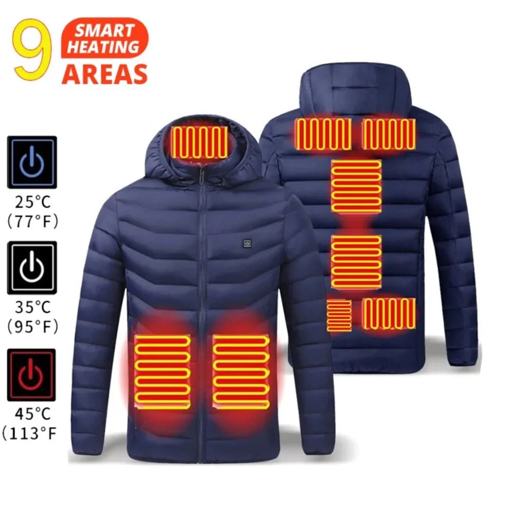 USB Self Heated Jacket Warm Coats Winter Thermal Skiing Camping Hiking Jacket