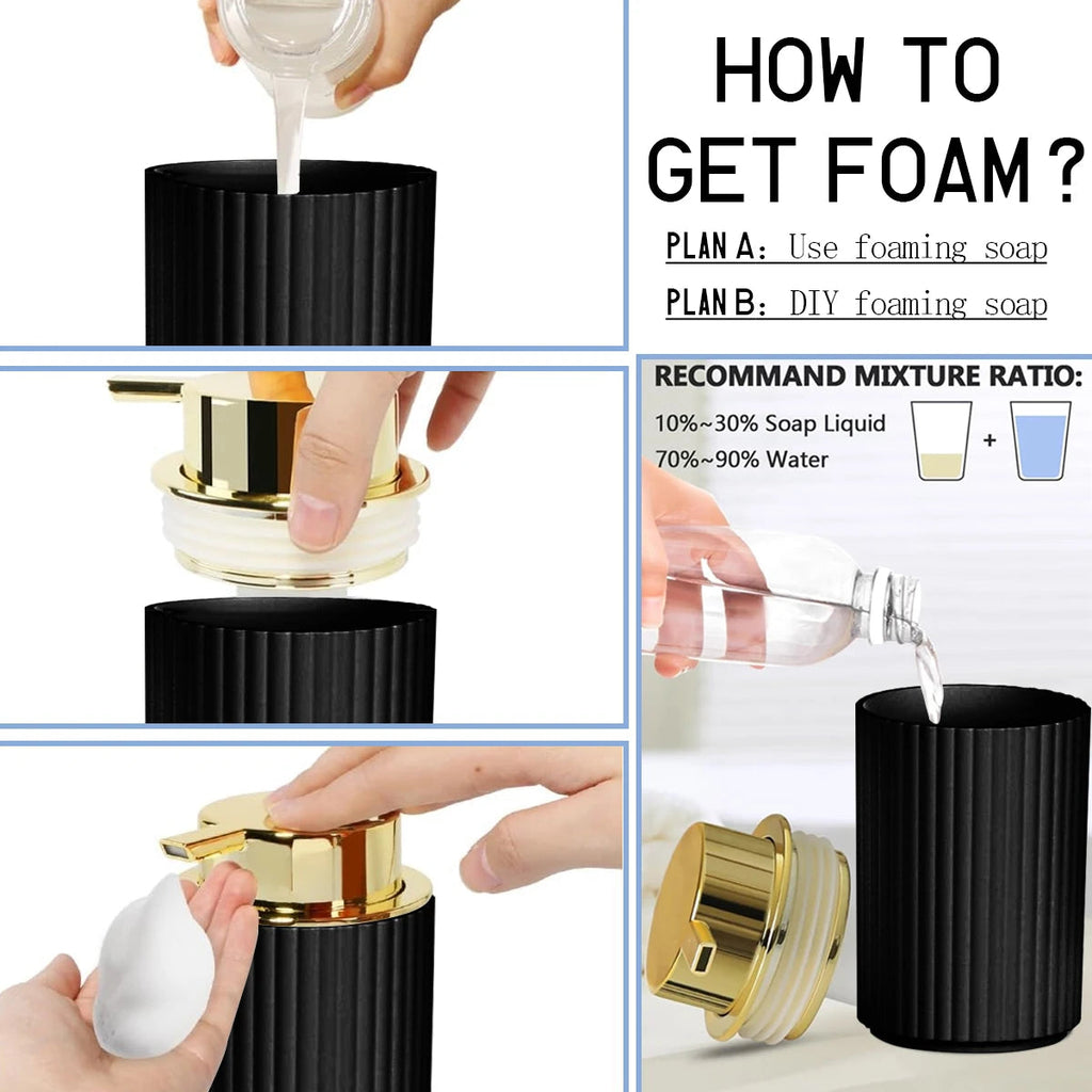 1set Bathroom Accessories Black Bath Toothbrush Holder, Foam Soap Dispenser, Cotton Ball Box and Soap Dish for Decorative