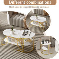 ROSAHQNDA Set of 2 Modern Coffee Tables Sofa table with 2 Layer Shelves MDF Board and Stable Metal Racks living room furniture