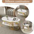 ROSAHQNDA Set of 2 Modern Coffee Tables Sofa table with 2 Layer Shelves MDF Board and Stable Metal Racks living room furniture